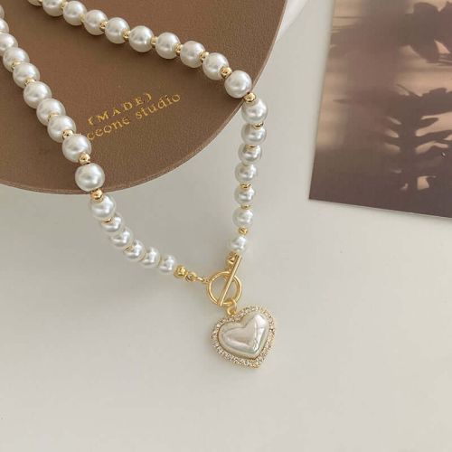 Elegant Pearl Bead Heart OT Necklace | HN2013