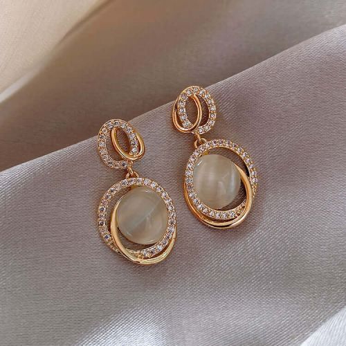 Geometric Oval Cateyes Drop Earrings | HE3381