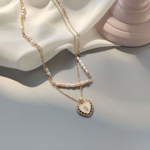 Minimal Pearl Heart Layering Necklace | HN2323