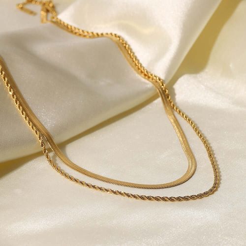 18K Gold Plated Minimal Double Strand Snake Chain Layered Necklace | JDN083