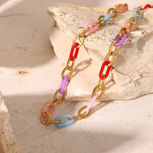 18K Gold Plated Coloful Boho Creative Link Chain Necklace | JDN974