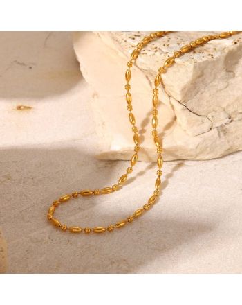 18K Gold Plated Minimal Rice Beads Chain Necklace | JDN982