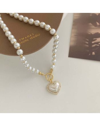 Elegant Pearl Bead Heart OT Necklace | HN2013