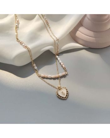 Minimal Pearl Heart Layering Necklace | HN2323