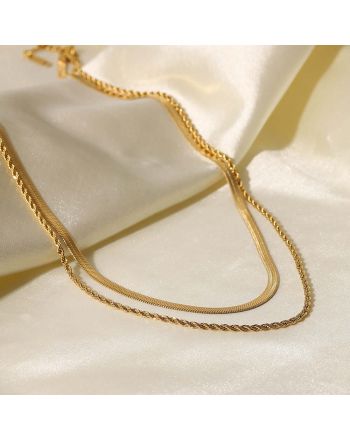 18K Gold Plated Minimal Double Strand Snake Chain Layered Necklace | JDN083