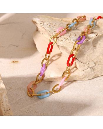 18K Gold Plated Coloful Boho Creative Link Chain Necklace | JDN974