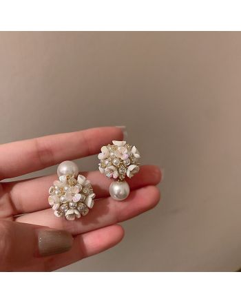 Elegant Flower Pearl Ear Jacket Earrings | HE6351