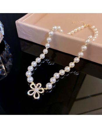 Elegant Pearl Bead Flower Necklace | HN1433