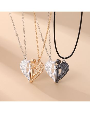 Hugging Angel Couple Wings Magnetic Necklace Set | HN813